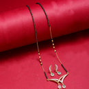 Mangalsutra Gold Plated American Diamond Red and Green Stud Tanmaniya Nallapusalu Pendant with Earrings for Women's Pride