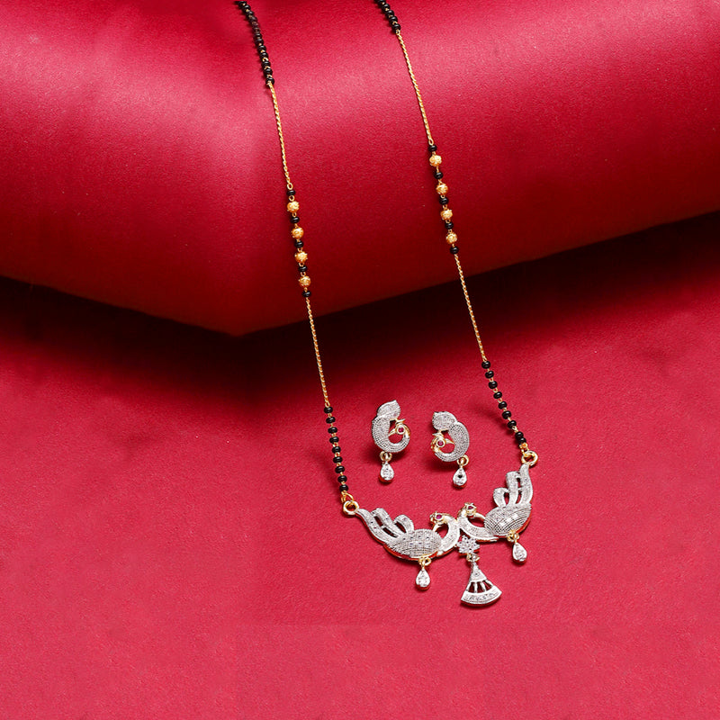 Mangalsutra Gold Plated American Diamond Peacock Style Mangalsutra with Earrings Jewellery for Women's Pride