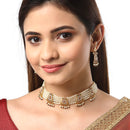 Gold Plated Pearls Beaded Layered Jadau Necklace Set With Earrings