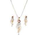 18K Gold Plated Cubic Zirconia Peacock Shaped Pendant Earring Set