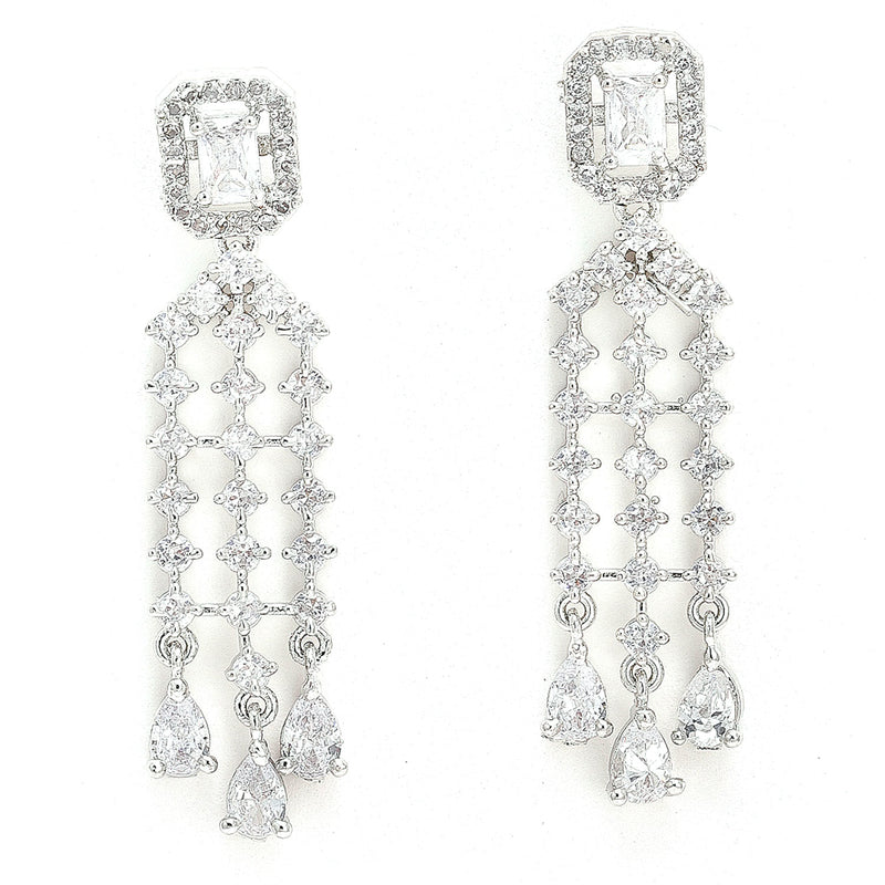 Rhodium-Plated with Silver-Tone White American Diamond-Studded Jewellery Set