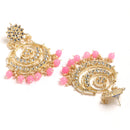 Gold Plated Pink Kundan Bead Drops Ethnic Maang Tikka & Earring