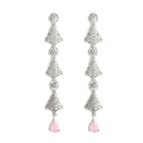 Rhodium-Plated with Silver-Tone Pink & White American Diamond Stone Studded & Beaded Jewellery Set