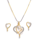 Gold-Plated Heart & Star White Cubic Zirconia Stone Studded Pendant Set With Chain & Earrings Combo