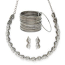 Oxidized White Cubic Zirconia Studded Combo - Necklace, Earrings, Bangles