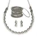 Oxidized Leaf White Cubic Zirconia Studded Combo - Necklace, Earrings, Bangles
