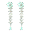 Rhodium-Plated with Silver-Tone Sea Green American Diamond-Studded Flower Design Jewellery Set