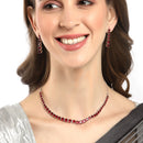 Rhodium-Plated with Silver-Tone Red American Diamond Studded Handcrafted Jewellery Set