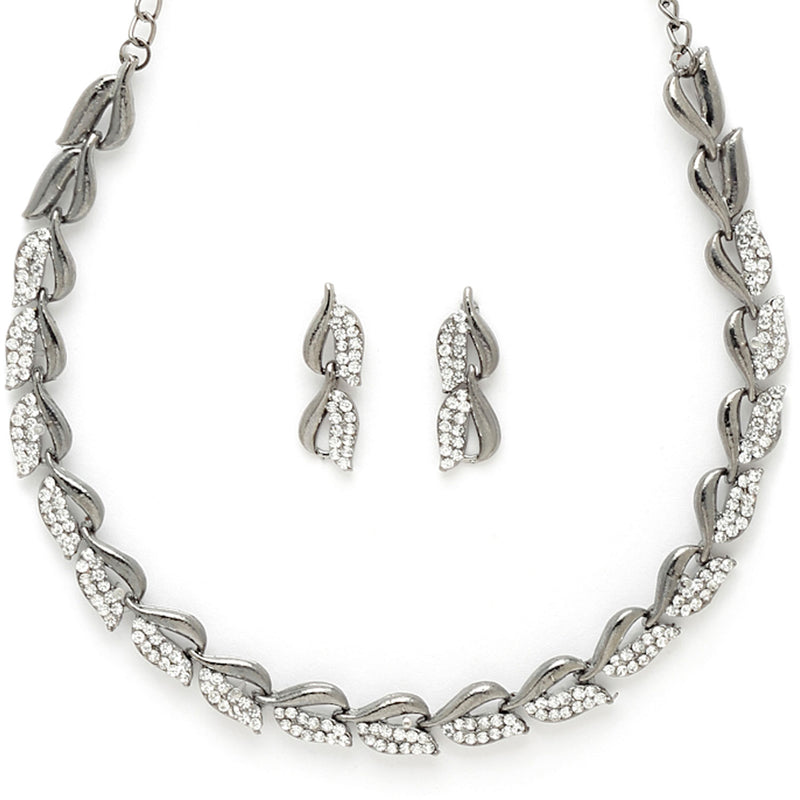 Rhodium-Plated with Oxidised Silver-Tone Studded Jewellery Set