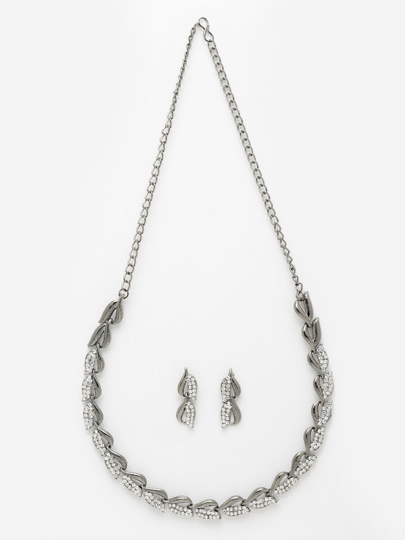 Rhodium-Plated with Oxidised Silver-Tone Studded Jewellery Set