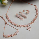 Square Shaped Rose Gold-Plated White American Diamond Studded Jewellery Set Combo