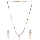Set Of 3 Gold-Plated Black Beaded White AD Studded Mangalsutra with Earring Set