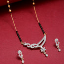 Gold Plated American Diamond Studded Black Beaded Designer Mangalsutra With Earrings For Women