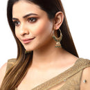 Green Dome Shaped Jhumkas Earrings with Gold-Toned Copper