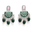 Rhodium-Plated with Silver-Tone Green & Pink Stone-Studded Traditional Choker