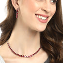 Rhodium-Plated with Silver-Tone Red American Diamond Studded Handcrafted Jewellery Set