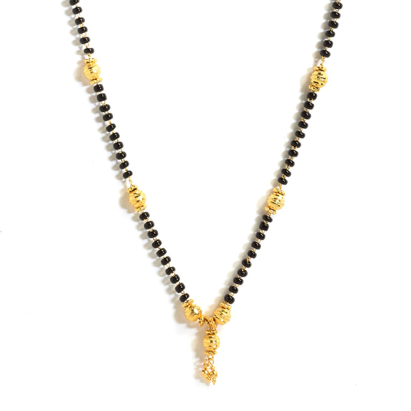 Set Of 3 Gold-Plated Black American Diamond-Studded & Beaded Mangalsutra