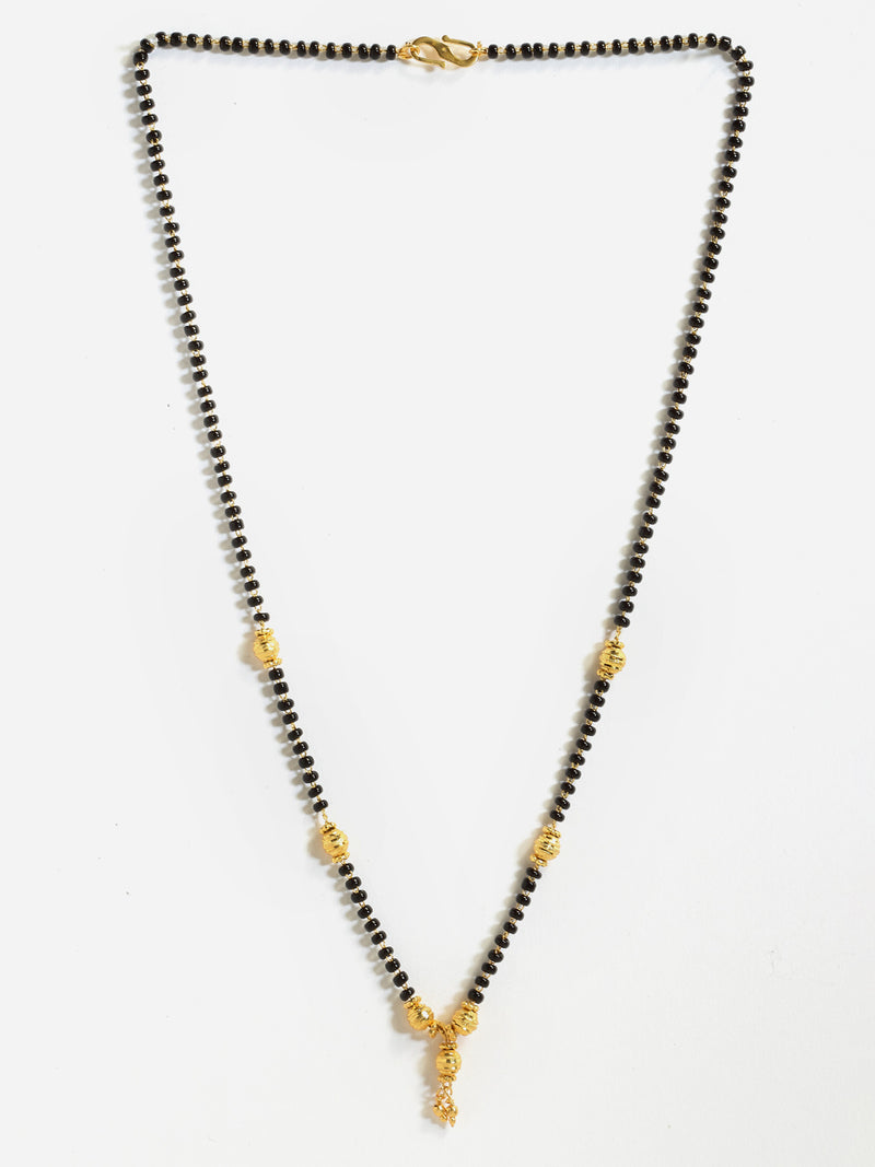 Set Of 3 Gold-Plated & Black Beaded AD Studded Mangalsutra