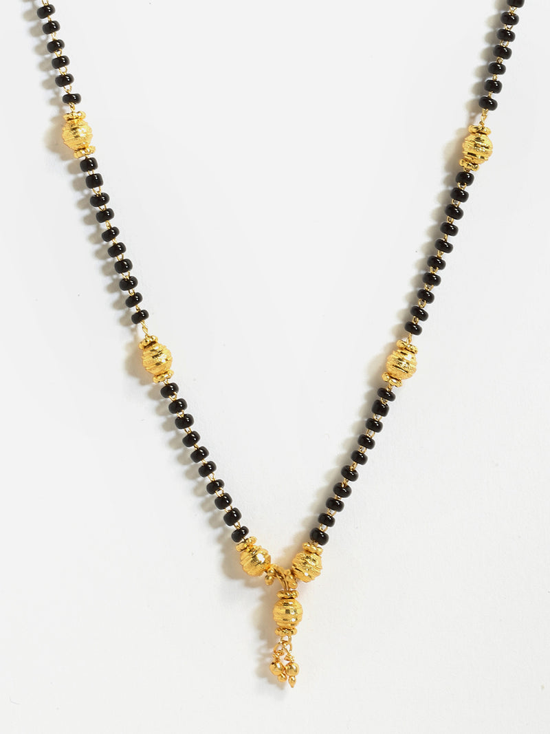 Set Of 3 Gold-Plated AD-Studded Black Beaded Mangalsutra