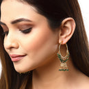 Green Dome Shaped Jhumkas Earrings with Gold-Toned Copper