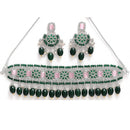 Rhodium-Plated with Silver-Tone Green & Pink Stone-Studded Traditional Choker