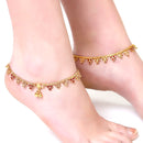 Gold-Plated Floral Red Cubic Zirconia Stone Studded Anklets