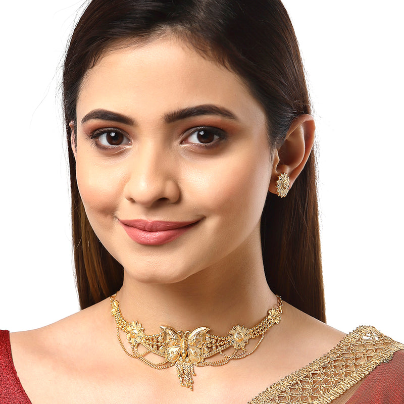Gold-plated Butterfly Intricated Detail Choker Jewellary Set