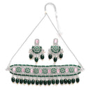 Rhodium-Plated with Silver-Tone Green & Pink Stone-Studded Traditional Choker
