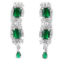 Rhodium-Plated with Silver-Tone & Green American Diamond Stone Studded Jewellery Set