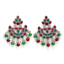 Rhodium-Plated with Silver-Tone Silver-Plated Red & Green Stones Studded Jewellery Set