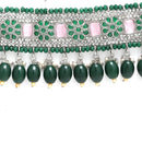 Rhodium-Plated with Silver-Tone Green & Pink Stone-Studded Traditional Choker