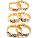 Gold-Plated Toned & Green Brass  Set of 6 Kada Bracelet