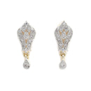 Gold-Plated Black & White American Diamond Studded & Beaded Mangalsutra With Earrings For Women