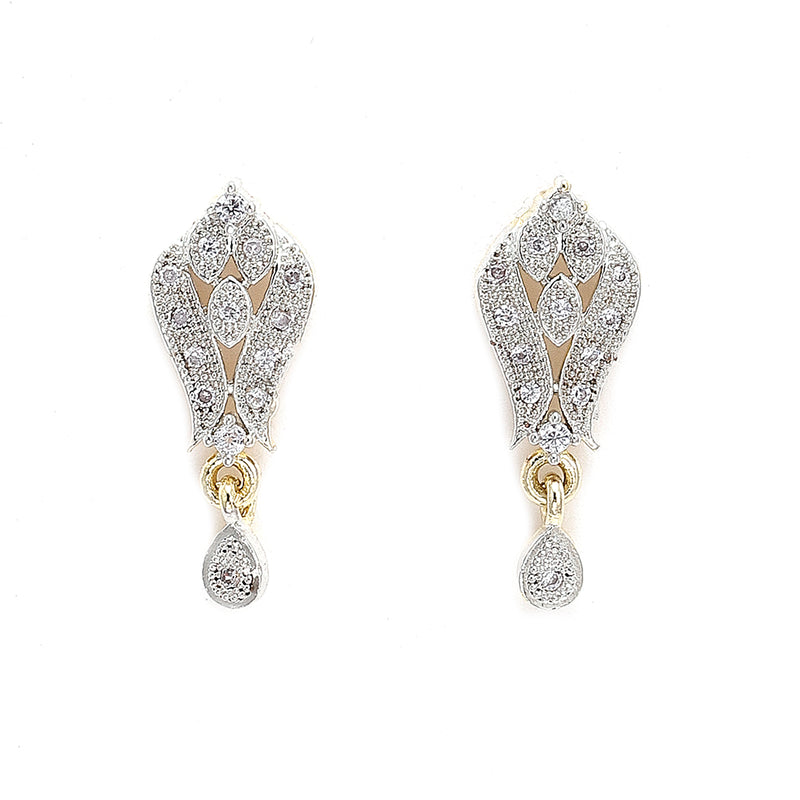 Gold-Plated Black & White American Diamond Studded & Beaded Mangalsutra With Earrings For Women