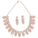 Rose Gold-Plated White & Green Crystal Studded Handcrafted Jewellery Set