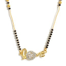 Set of 3 Gold-Plated Black & White American Diamond-Studded & Beaded Heart Shaped Mangalsutra
