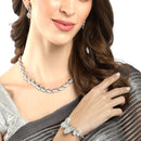 Rhodium Plated Silver Toned Butterfly White Cubic Zirconia Studded Jewellery Set Combo