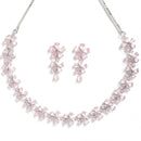 Rhodium-Plated with Silver-Tone Pink American Diamond-Studded Jewellery Set