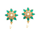 Antique Gold-Plated Green & White Beaded AD-Studded Jewellery Set