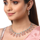 Rose Gold-Plated White & Green Crystal Studded Handcrafted Jewellery Set