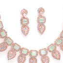 Rose Gold-Plated White & Green Crystal Studded Handcrafted Jewellery Set