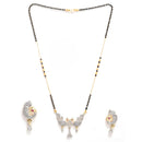 Set Of 3 Gold-Plated Black Beaded White AD Studded Mangalsutra with Earring Set