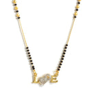 Set Of 3 Gold-Plated AD-Studded Black Beaded Mangalsutra