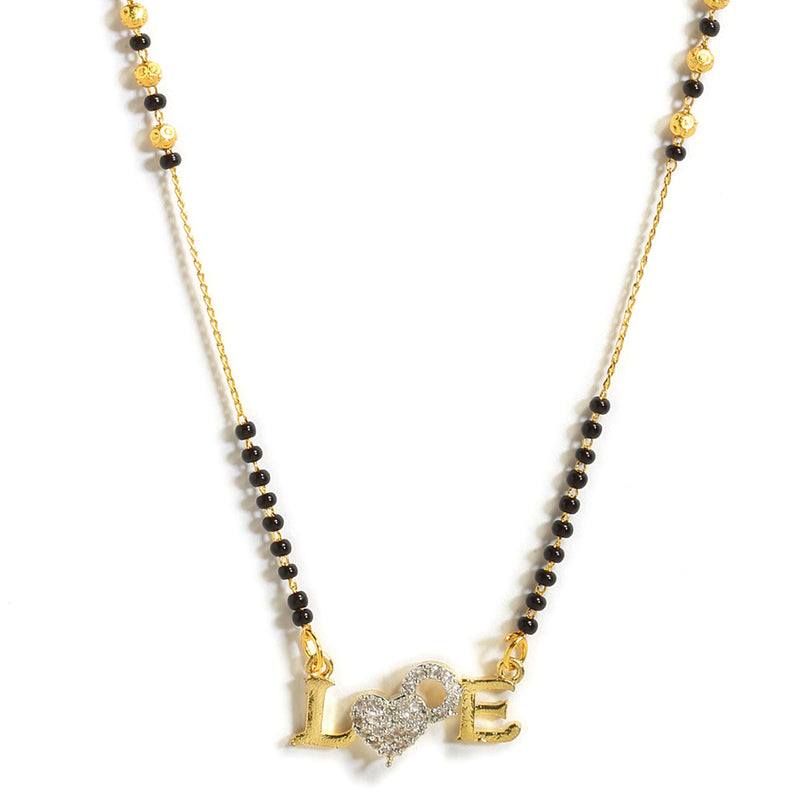 Set Of 3 Gold-Plated AD-Studded Black Beaded Mangalsutra