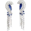 Rhodium-Plated with Silver-Tone Navy Blue American Diamond Studded Crescent Design Jewellery Set