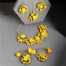 Gold-Plated & Yellow Flower & Pearl-Beaded Flower Jewellery Set Combo
