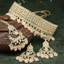 Meenakari Gold-Plated White & Peach-Coloured Kundan-Studded & Pearl Beaded Jewellery Set