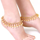 Gold-Plated Round White Pearl Studded Anklets