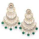 Gold-Plated Green Pearls & Kundan studded Crescent Shaped Vilandi Drop Earrings