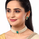 White & Green Gold-Plated American Diamond Studded Choker Jewellery Set